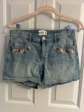 abercrombie kids Light Blue Denim Mid Rise Midi Shorts